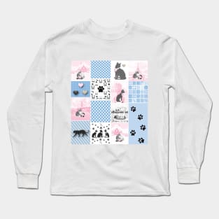 Cat Lovers Patchwork Pattern Long Sleeve T-Shirt